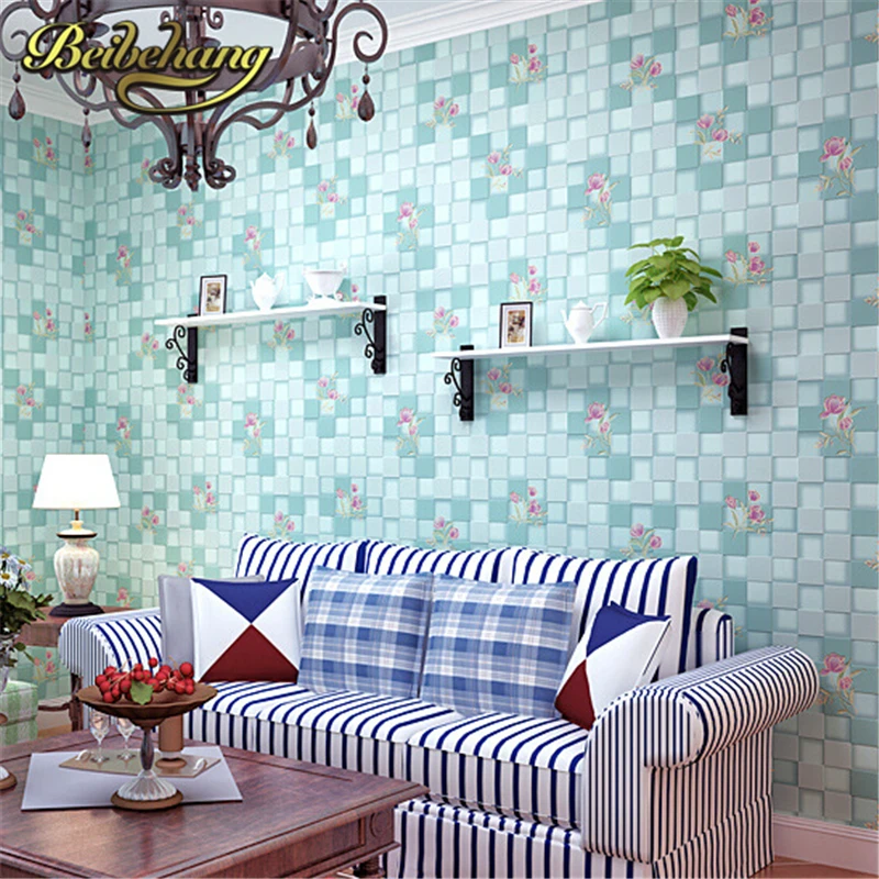 beibehang for girls room for home decoration blue/pink 3D wallpaper Non woven mosaic wall paper
