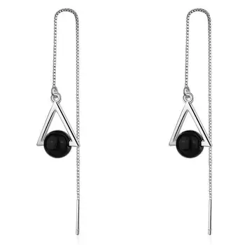 

Promotion fashion black rhinestone female triangle 925 sterling silver ladies`drop earrings shipping wholesale jewelry women