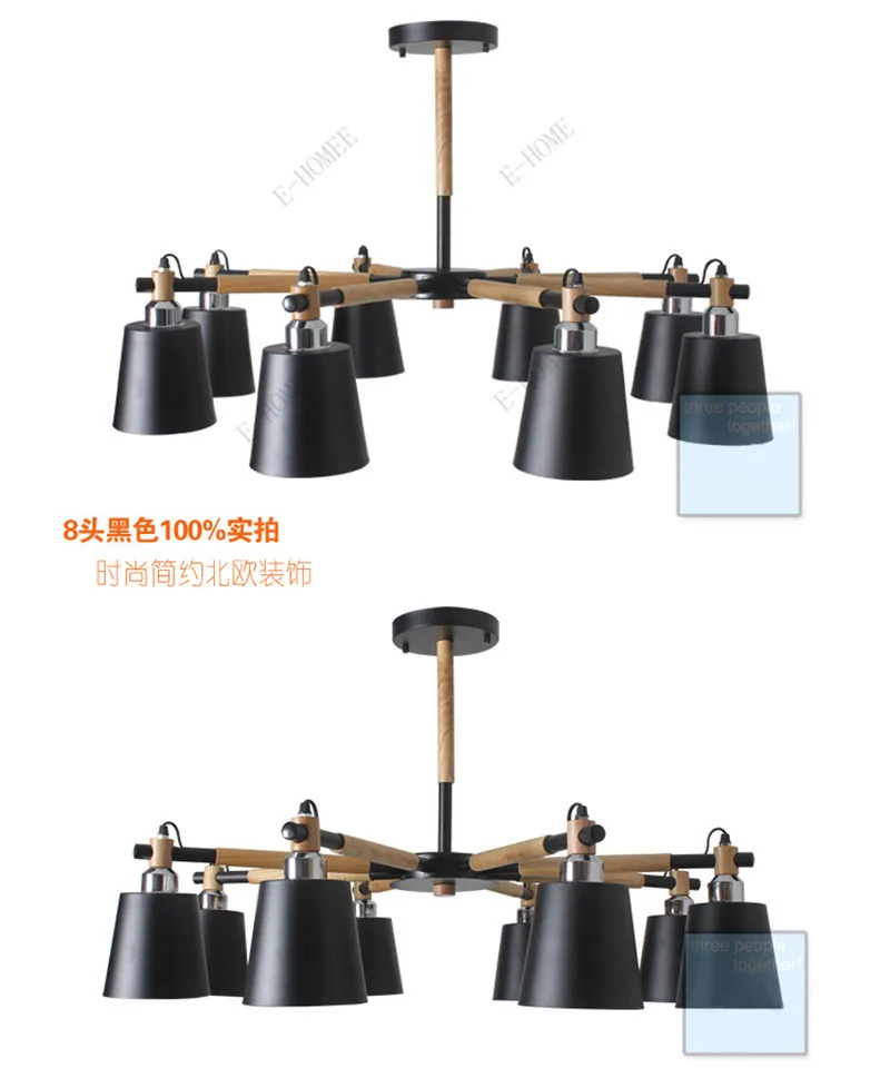 Cabeça de Madeira Conduziu a Lâmpada do Candelabro para Sala Criativo Simples 8 Maciça Estar Branco Preto Lustres Teto Iluminação 3 - 6 29 Cheap Luzes de pendentes