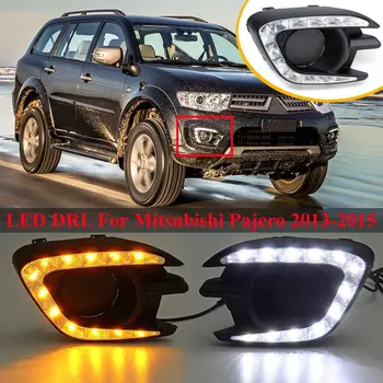 

12V Car LED DRL Daytime Running light For Mitsubishi Pajero Sport 2013 2014 2015 Car DRL Yellow Signal Function Relay