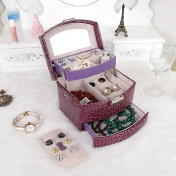 

3 Layers Leather Jewelry Boxes Women Earring Ring Makeup Organizer Storage Box Container Case Gift Box