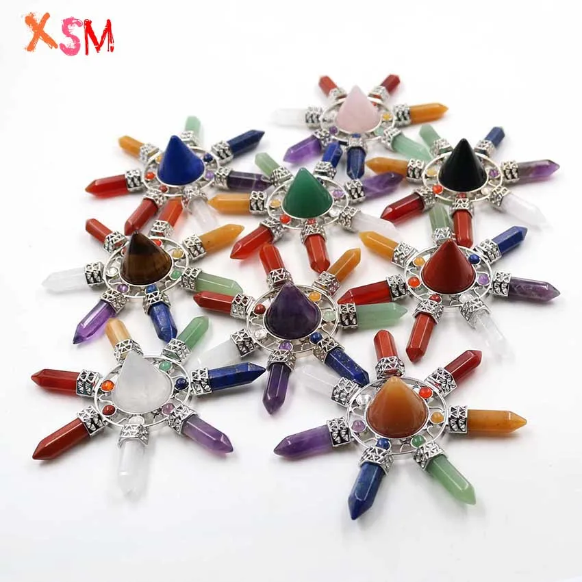 XSM Natural Stone Taper & 7 Chakra Points Energy Generator,Reiki Healing Crystal Gems,Balancing