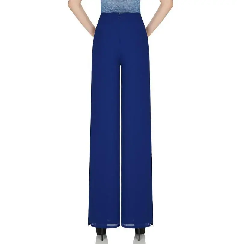 Летние Новые шифоновые брюки, широкие брюки для женщин, для отдыха, с высокой талией, длинные женские брюки - Цвет: Синий