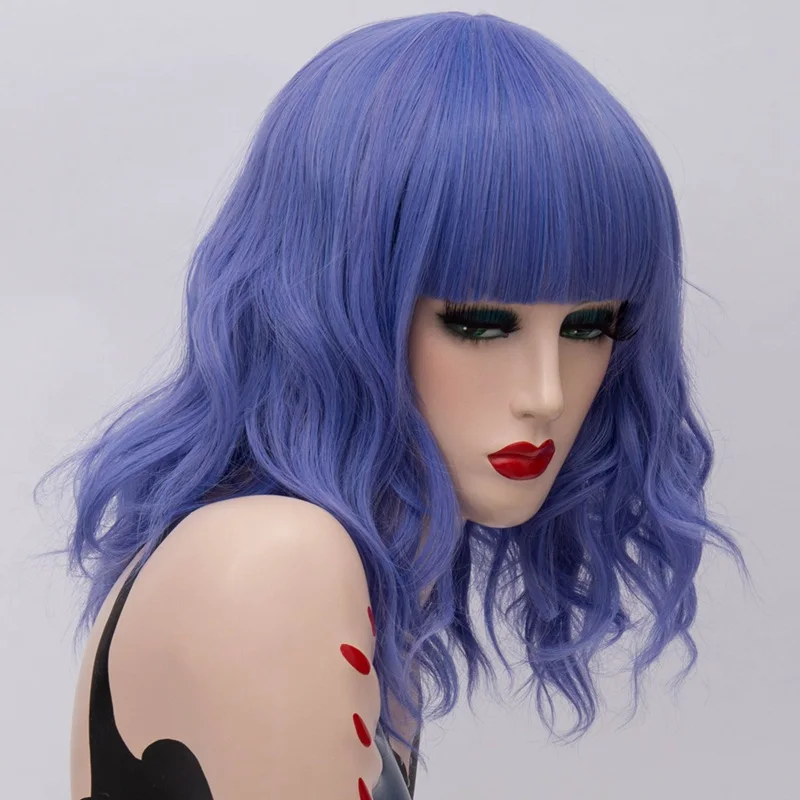 MSI Wigs, короткие синтетические парики для косплея, розовая сетка, блонд, волнистый парик с челкой, натуральный фиолетовый, розовый, Омбре, парики для женщин, 22 цвета