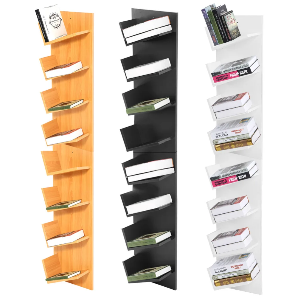 8 Tier Wall Mounted Books CDs Display Storage Rack Shelf Organization
