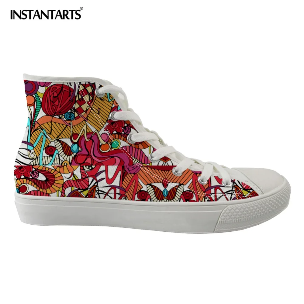 

INSTANTARTS Spanish Dance Red Design Ladies Flats Shoes High Top Breathable Own Style Print Girls Canvas Shoes Walking Sneakers