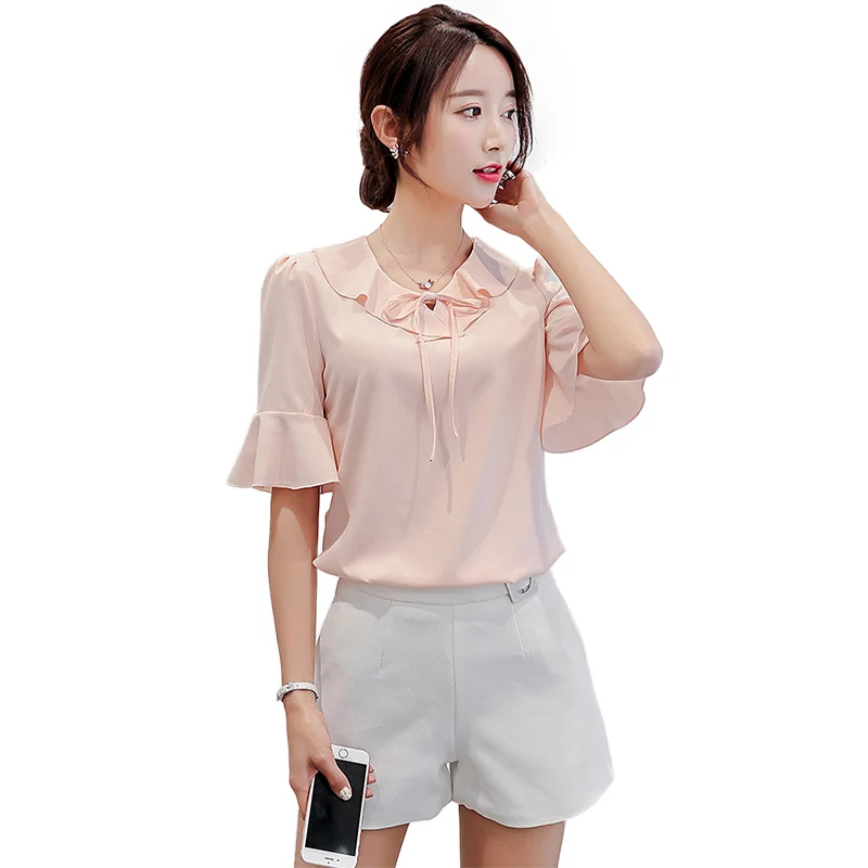Белая блузка женская с рюшами рукав галстук шеи Блузка Лето новый офис корейский стиль Blusas
