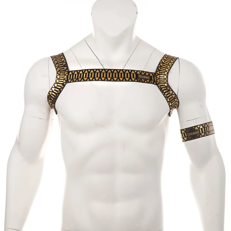 Cosplay&ware Sexy Lingerie Costume Men Hollow Out Harness Belt Body Chest Elastic Muscle Strap Male Exotic Performance Clubwear With Arm Band -Zentai shop online