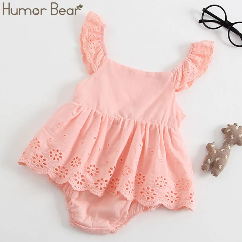 Humor Bear European And American Style Summer New Girl Baby Ha Ha Dress Cotton Triangle Embroidery Romper Baby Girls Clothes - Цвет: Розовый