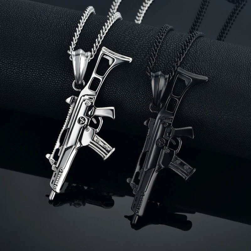 Men's Machine Gun AR Rifle pendant necklace 24" stainless steel 3 colors Men's Machine Gun AR Rifle pendant necklace 24" stainless steel 3 colors