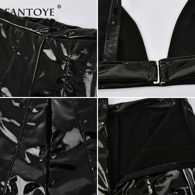Fantoye из искусственной кожи, сексуальный клубный облегающий комплект из 2 предметов для женщин, Осенний укороченный топ без рукавов и шорты, тренировочный комплект из двух предметов