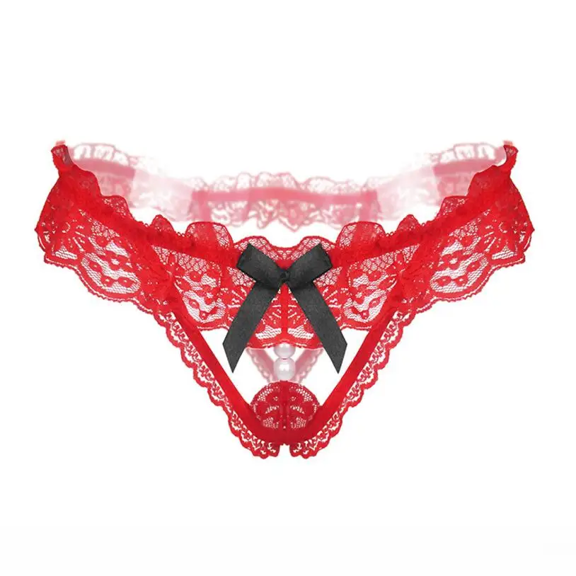 

2019 Sexy Lace Women Thongs T-back Chastity Erotic Lingerie Underwear Pearl Massage Crotchless G-String Sexy Intimates Panties