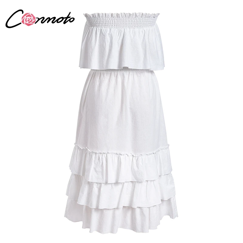Conmoto Двусоставное белое платье без бретелек, длинное платье без рукавов, платье с воланами, элегантное платье для вечеринок