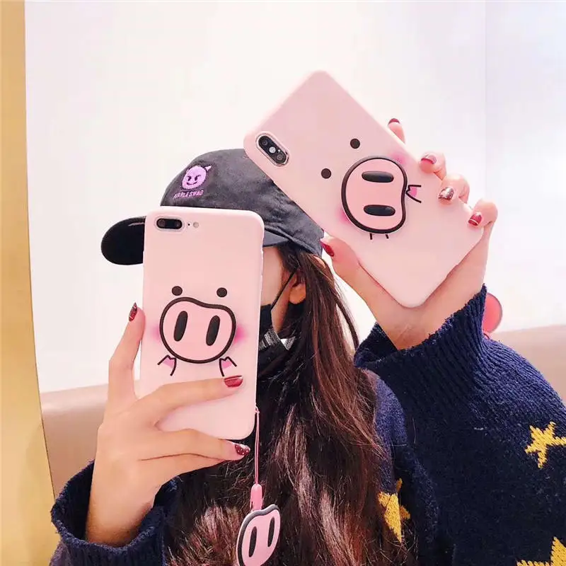 For Samsung Galaxy S8 S9 S10 PLUS NOTE 8 9 Case Pig Nose Soft Phone Strap Rope Case For Samsung J330 J530 J730 S10 Lite cases