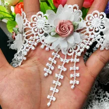 20X растворимые белые шифоновые розы цветы вышитые бахрома кисточка кружевная отделка Лента ткань шитье ремесло свадебное платье украшение