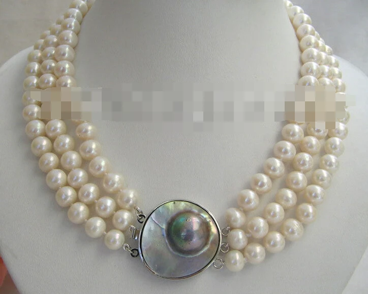 

FREE SHIPPING>@@> 0629 natural white round freshwater pearl necklace
