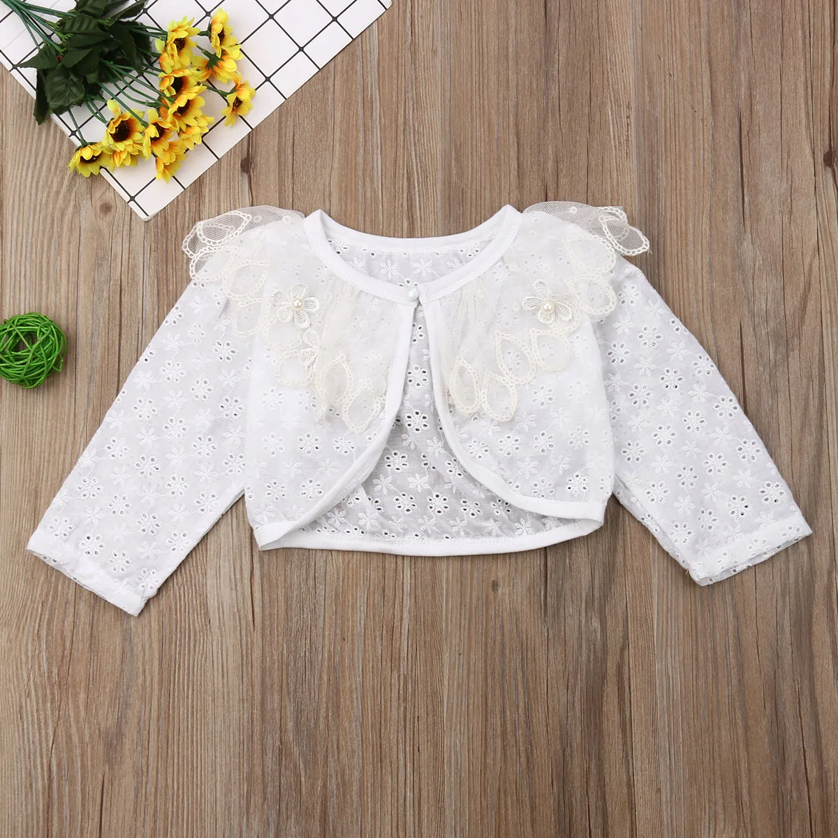 1-5T Cute Kid Girls Lace Hollow-out Long Sleeve Cardigan Coats Kids Baby Girls Floral Cardigan Tops Jacket Coats White