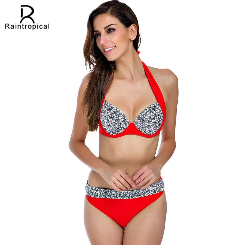 

Sexy Bikini Swimwear Women Swimsuit 2019 Summer Beach Halter Top Push Up Bikini Set Plus Size Bathing Suit Bandeau Swim Wear 2XL