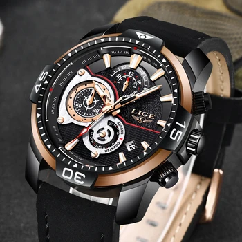 

Watch LIGE Mens Watches Top Brand Luxury Casual Leather Quartz Watch Men Military Waterproof Sport Wristwatch Relogio Masculino