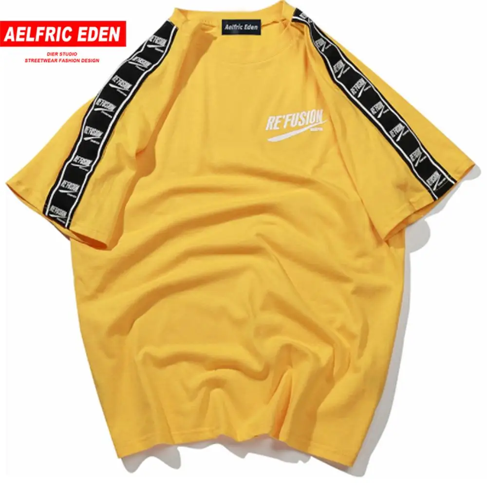 Aelfric Eden Удобная футболка с короткими рукавами и принтом ленты повседневные футболки в стиле хип-хоп летние модные хлопковые футболки уличная одежда Fk04