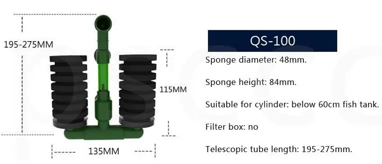 Био Губка, аквариум фильтр разведение Фрай Бетта креветки нано аквариум для рыб PTSP - Цвет: QS-100