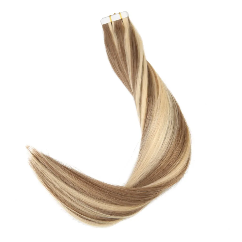 Full Shine Tape In Extensions Human Hair 100% Real Machine Remy Hair Adhesive Tape In Hair Extension Seamless Tape in Hair