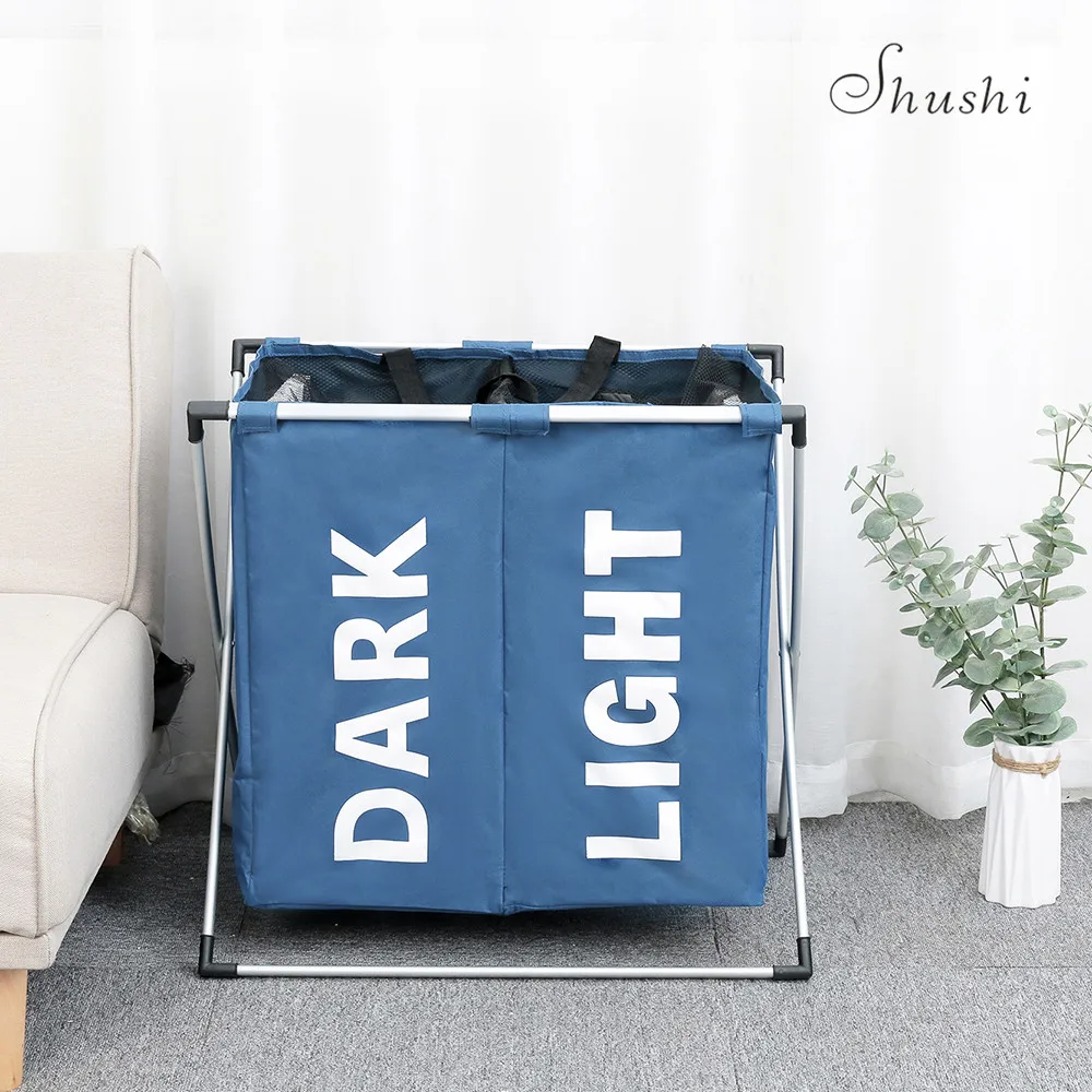 

SHUSHI dirty clothes two compartment organizer multi-purpose storage basket X frame foldable home clothes toy laundry hamper