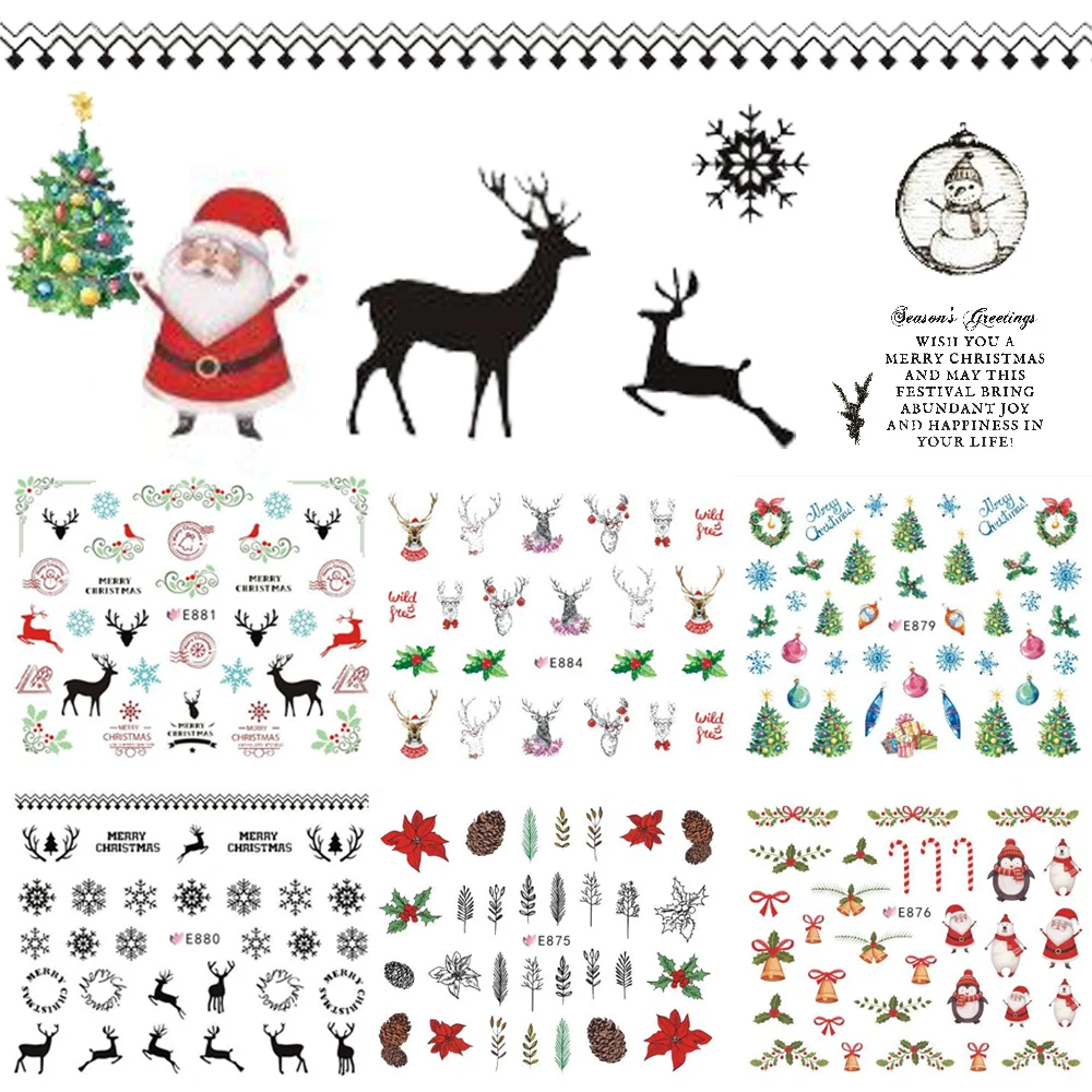 11 шт 3D наклейки для ногтей Рождество Санта Клаус Олень обертывания наклейка клей для маникюра кончиков ногтей очаровательный слайдер дизайн ногтей украшения JIE875-885