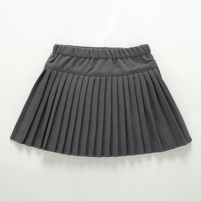 Pleated Skirts for Girls Gray Solid Color High Waist Child Toddler
