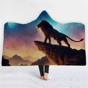 

Animals Printed Wearable Hooded Blanket Home Outdoor Throw Winter Spring Thick Fleece Cloak Hat Blankets 130x150cm/150x200cm