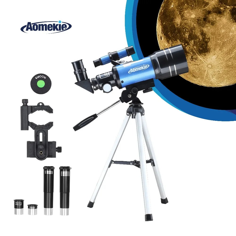 AOMEKIE Telescope for Kids Adults Astronomy Beginners 70mm Refractor Telescopes with Tripod Phone Adapter Finderscope 1.5X Erecting Eyepiece 3X Barlow Lens 