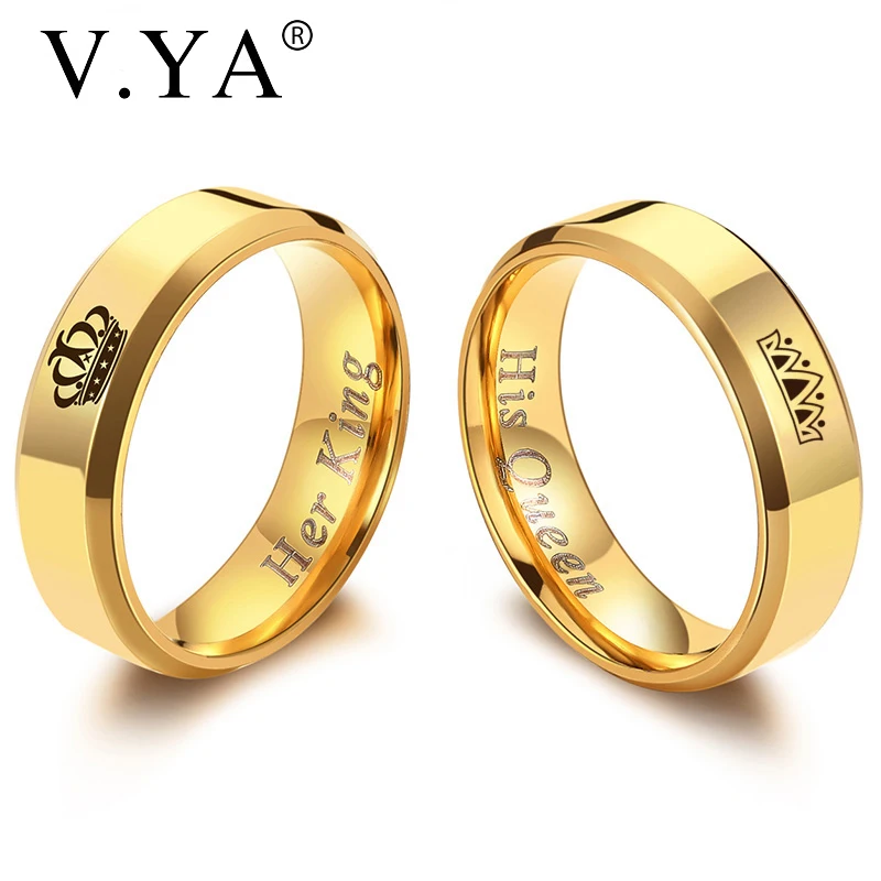 Best V.YA Crown Wedding Rings for Women His Queen amp; Her King Men Couple Jewelry Black Gold Color Stainless Steel Rings Drop Shipping