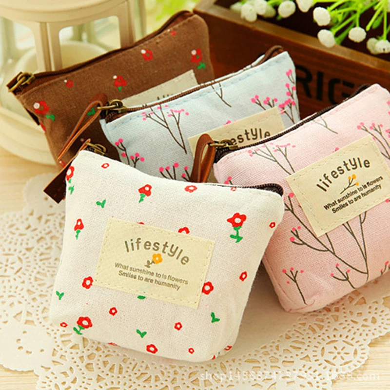 

Cute floral flower pencil case Small Canvas Purse Zip Wallet Lady Coin Case Bag Handbag Key Holder Kawaii Bag 1pcs