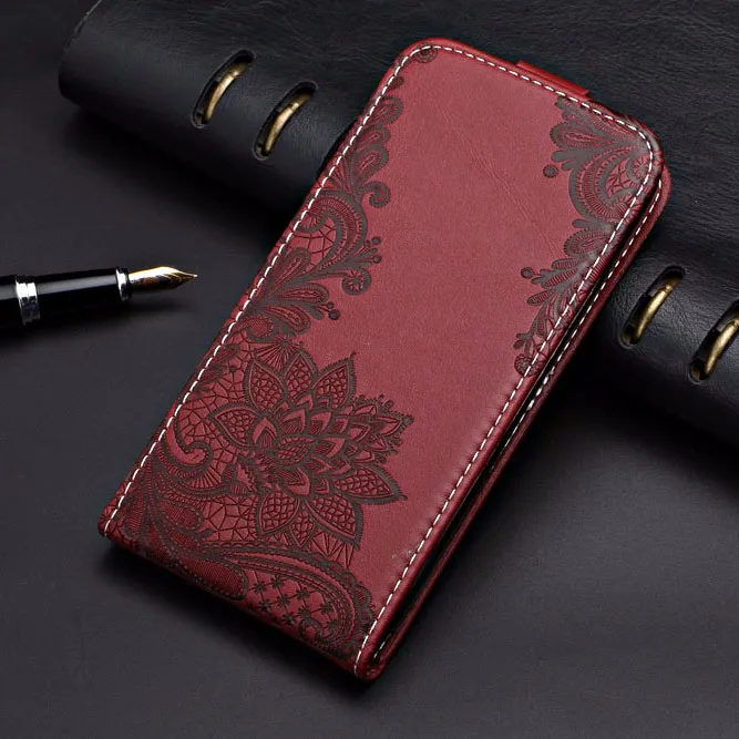 Redmi 7A Case Flip Leather Case for Xiaomi Redmi 7A 7 A Coque TPU Cute 3d Emboss Flower Animal Phone Case For Redmi 7A Cover - Color: Lace-WineRed