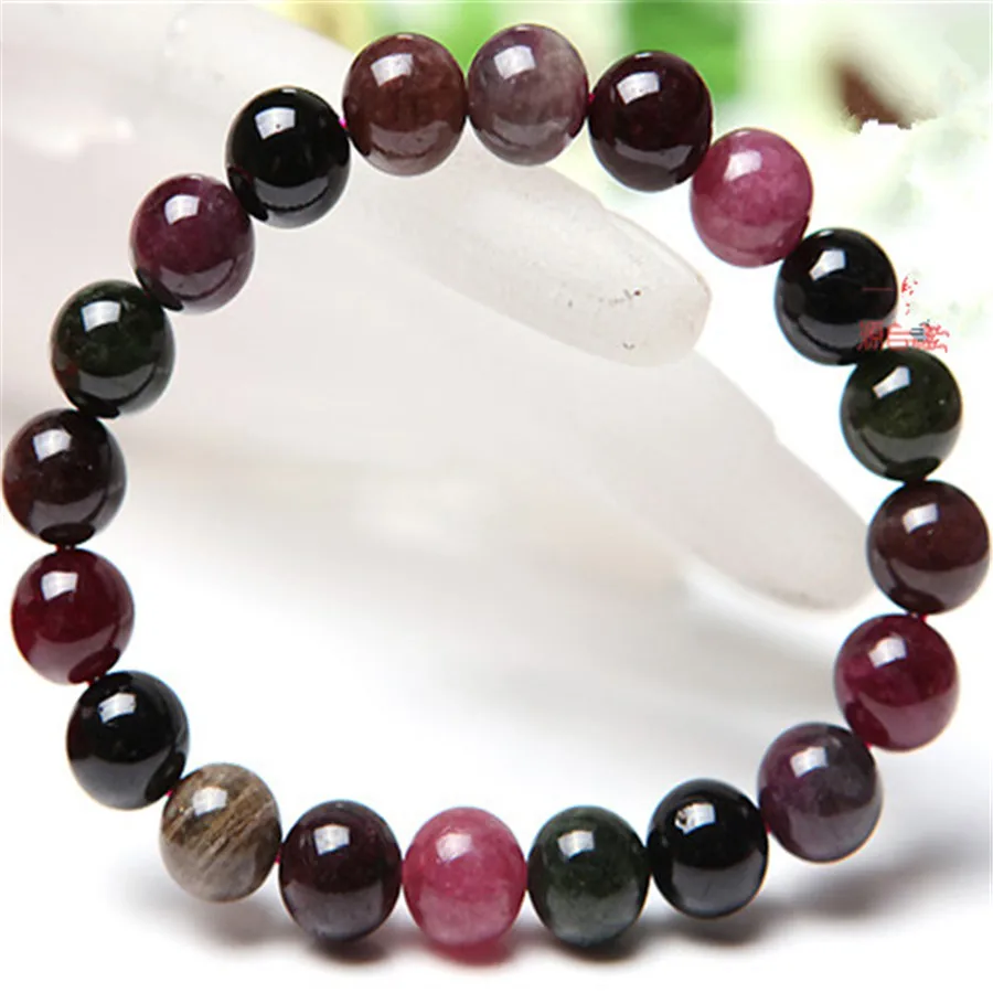 

10mm Natural Genuine Tourmaline Gem Stone Stretch Bracelets For Women Crystal Round Beads Charm Bracelet Femme