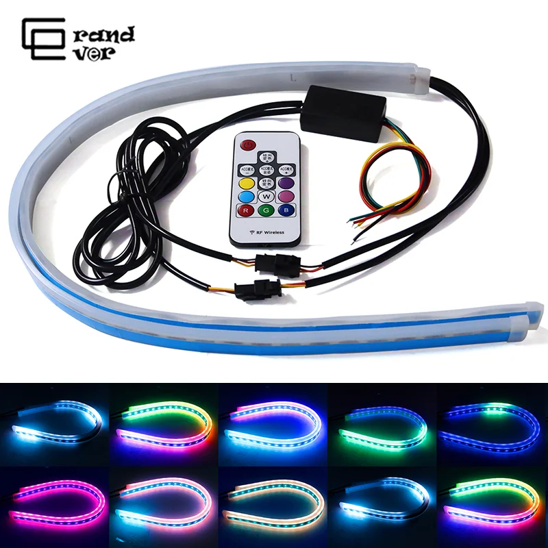 

2pcs Car Lights For Auto DRL LED Daytime Running Lights RGB Car Styling Accessories Turn Signal Guide Strip Headlight Assembly