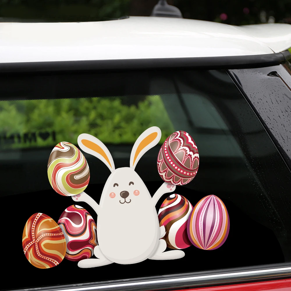 New Removable & Reusable Stickers For Car HAPPY EASTER Bunny and Six