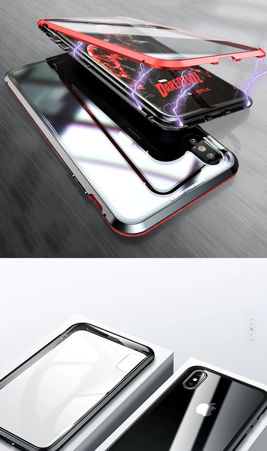 Double sided glass Magnetic case for iphone XS Max X 7 8 Plus Luxury metal 360 degree Full protection cover for iphone 7 8 Xr (3)