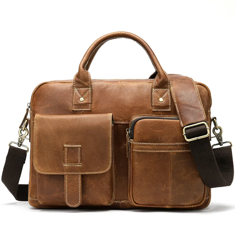 Коричневый кожаный мужской портфель для ноутбука, мужская сумка из натуральной кожи, Офисная сумка для компьютера, деловая сумка для Macbook Air 14