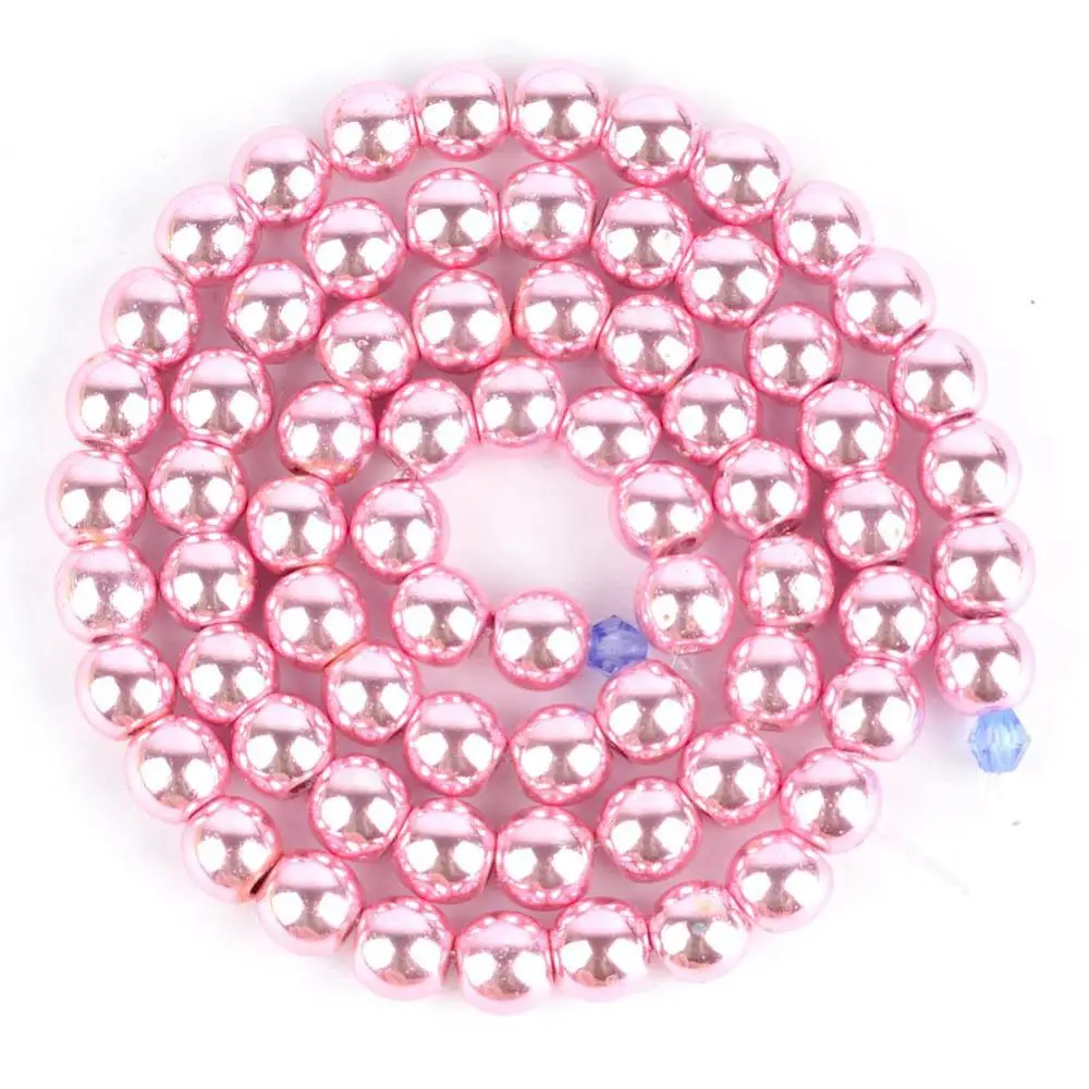 18K Pink Натуральный розовый золотой черный гематит камень бусины аксессуары 4 мм-10 мм Сердце Круглый Шарм бусины для самостоятельного изготовления ювелирных изделий Браслеты 15" - Цвет: 18K Pink
