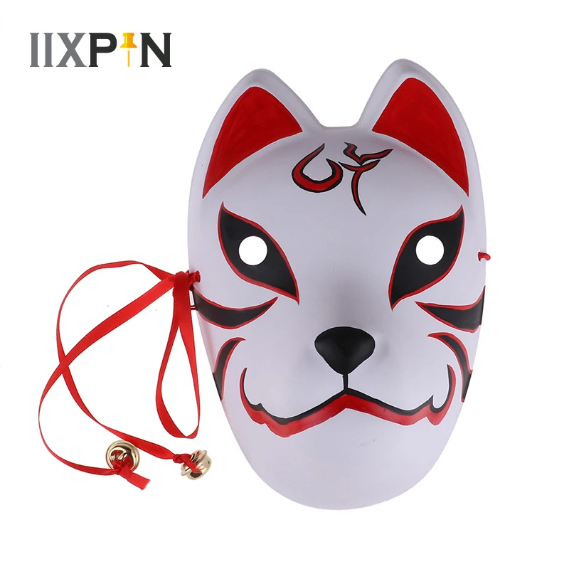 Japanese Hand Made Fox Cosplay Full Face Mask w//Tassel Small Bell Masquerade PVC