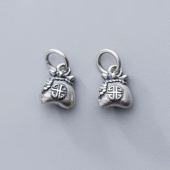 

100% 925 Sterling Silver Matte Small Money Bag Charms 10x8mm Cubic Thai Silver Craft Pendants For Birthday Gift DIY Jewelry Make
