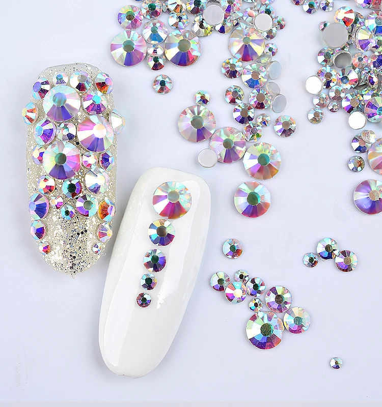 1 упаковка, разноцветные стразы для дизайна ногтей, серебристые, с плоской задней стороной, стеклянные кристаллы, драгоценные камни, без горячей фиксации, блестящие украшения для NailsA007XX