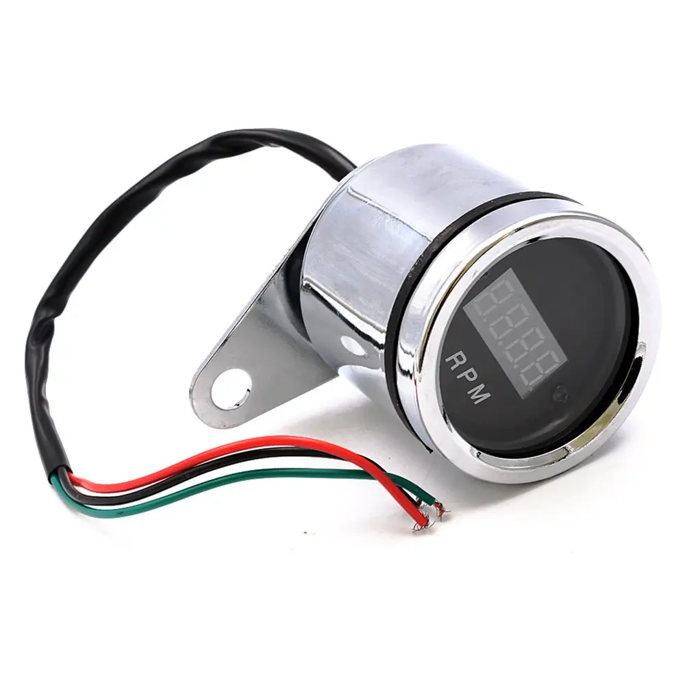 

DC 12V Circle Black Background Motorcycle Bright Red LED Digital Tachometer