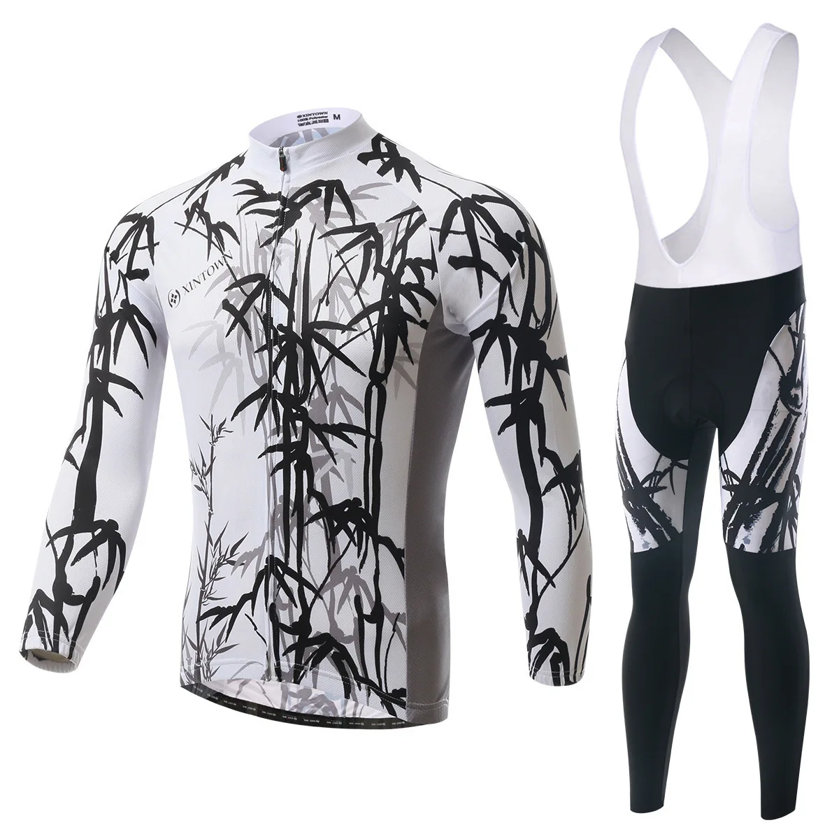 

XINTOWN Men Long Sleeve Men Cycling Jersey Set 3D Gel Padded Bib Pants Winter Thermal Fleece Spring Cycling Set Sport Suit