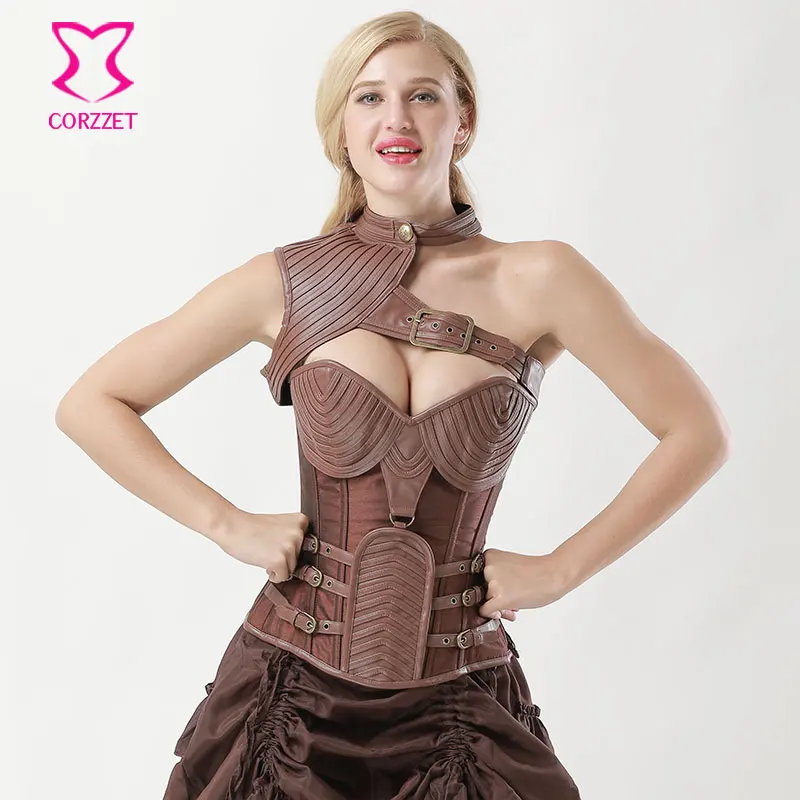 

Vintage Steampunk Corset Leather Bolero Armor Bustier Gothic Clothing Corpetes e Espartilhos Plus Size Sexy Corsets Steel Boned