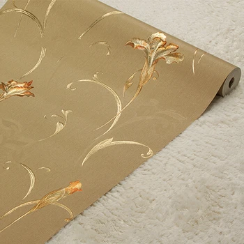 

Retro floral background wallpaper Deluxe 3D embossed flowers wallpaper Living room bedroom wallpaper Gold foil wallpaper roll