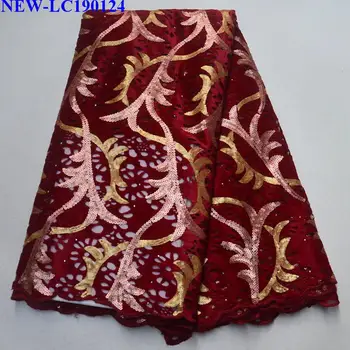 

Wine Red High quality Nigerian tulle lace fabrics for wedding dress 2019 Latest african french tulle lace fabric 5 yards SX-003