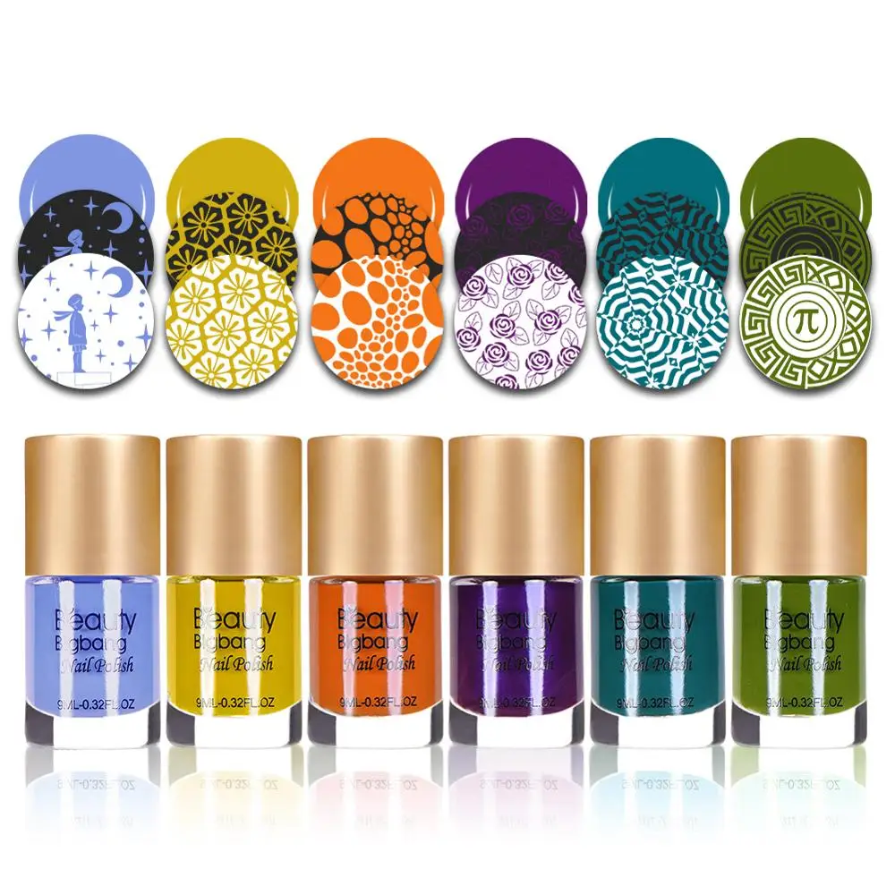 BEAUTYBIGBANGNail штамповка гель лак для ногтей красочный дизайн ногтей пластина печать лак 6 цветов 1 бутылка