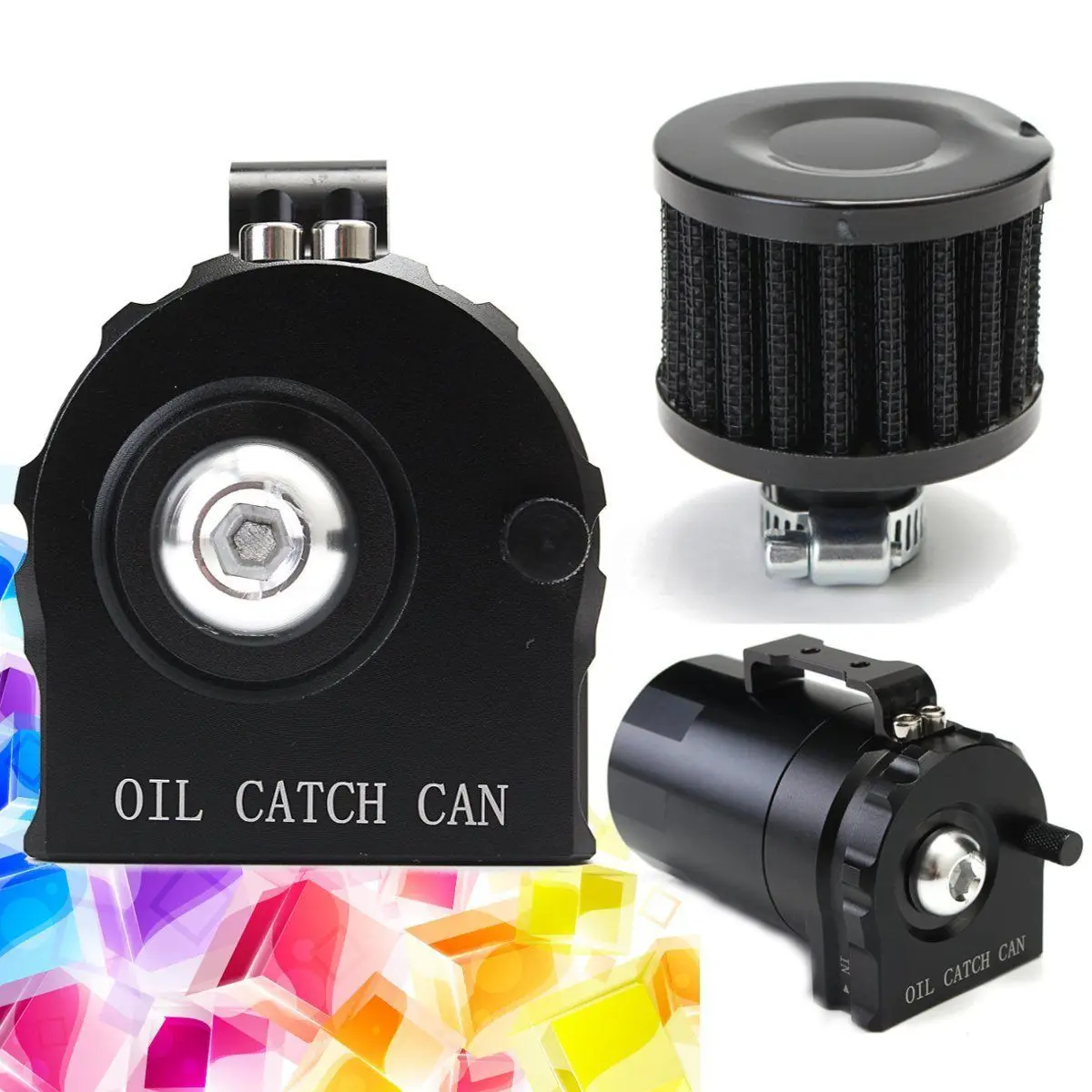 JX-LCLYL Aluminum Cylinder Engine Oil Catch Can Tank Reservoir Breather Filter Black